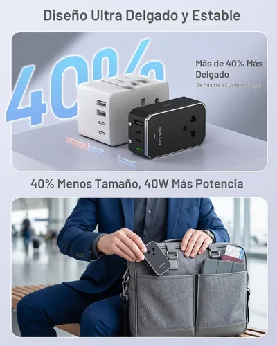Vista 3 de EPICKA Air 40W Universal Travel Adapter PD&QC with 1AC/3USB-C/1USB-A 40W-Negro