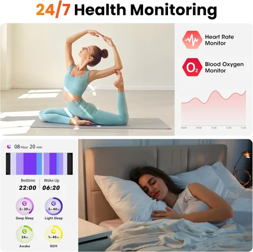 Vista 4 de Hwagol Relojes inteligentes para mujer, teléfonos Android compatibles con iPhone (llamada Bluetooth), monitor de ritmo cardíaco y sueño, 100 modos