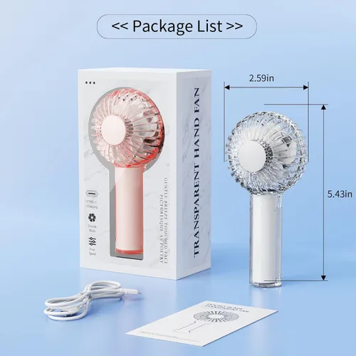 Vista 6 de OTPEIR Mini ventilador portátil – Enfriador personal de mano recargable de 4 velocidades con doble cuchilla, viento silencioso y potente, diseño Rosa