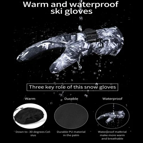 Vista 3 de EDIACE Guantes de esquí - Guantes de snowboard impermeables con pantalla táctil de 30 F para hombres, mujeres, niñas, niños, jóvenes, guantes