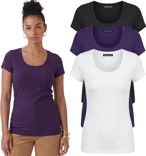 Vista 115 de Emmalise - Camiseta de manga corta para mujer, cuello redondo, estilo básico, pack de valor, tallas junior y grandes