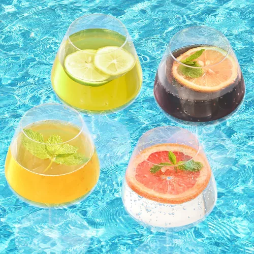 Vista 6 de Copas de vino flotantes para piscina con tapas de taza, juego de 2, copas de vino inastillables junto a la piscina, taza flotante, tina de piscina