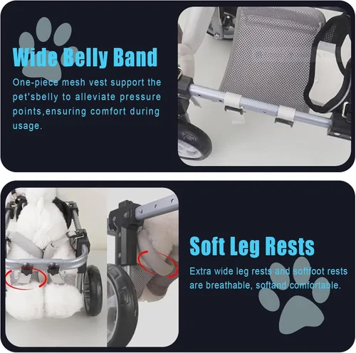 Vista 4 de Small Dog Wheelchair for Back Legs Lightweight Portable Wheelchair with Disabled Hind Legs Walking, Adjustable Doggy Wheelchair Cart with Wheels for