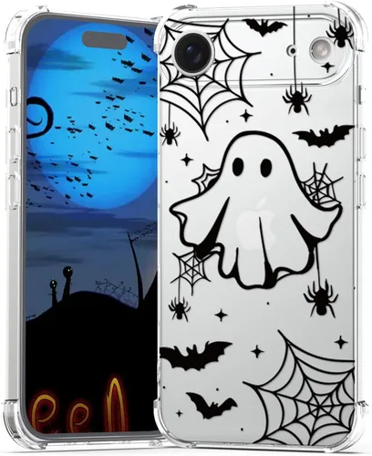 Vista 52 de Funda de Halloween para Google Pixel 6A transparente con diseños de murciélagos fantasmas, funda para teléfono para niñas, elegante, delgada, a