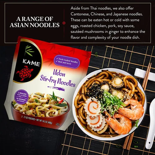Vista 5 de KA-ME Udon (fideos gruesos japoneses) – Auténtica fibra japonesa – Fideos versátiles a base de trigo para salteados, ensaladas, sopas y más