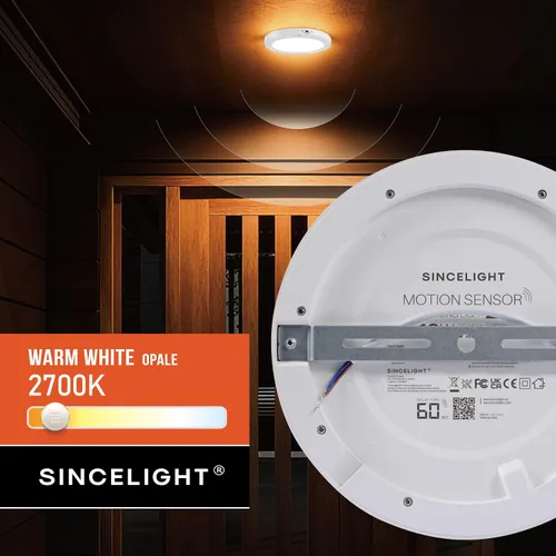 Vista 5 de SINCELIGHT PIR - Lámpara de techo LED de 18 W con sensor de movimiento (Φ9 pulgadas/8.661 in), encendido/apagado automático, activación por Blanco