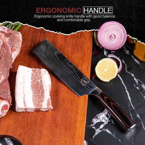 Vista 7 de 8 piezas de cuchillos de chef - Cuchillos de acero inoxidable de alto carbono con mangos de Pakkawood - Soporte con tira magnética incluido - Juego