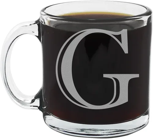 Vista 8 de Spotted Dog Company Taza de café de vidrio transparente con monograma grabado de 12 onzas (letra A), regalos de café personalizados de la A a la Z