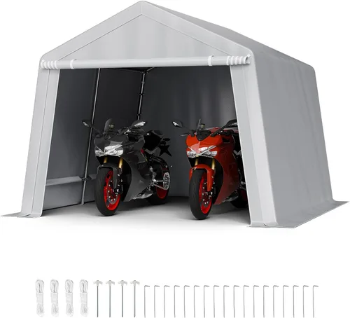 Vista 76 de VEVOR Cobertizo Tienda de Almacenamiento Exterior Portátil Resistente de 6 x 8 x 7 pies, Refugio de Cochera Garaje Impermeable con Puerta Enrollable