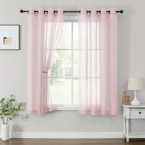 Vista 47 de OWENIE Cenefa transparente con ojales negros para ventanas, 2 paneles de 52