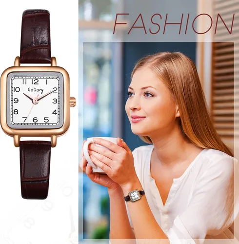 Vista 3 de Avaner Reloj cuadrado para mujer, reloj de pulsera de cuarzo con correa de cuero, reloj de pulsera de vestir para mujer, elegante reloj de cuero