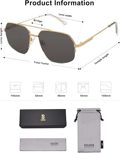 Vista 19 de SOJOS Trendy Aviator Sunglasses Mens Womens Retro Double Bridge Metal Frame Semi-Rimless Shades SJ1191
