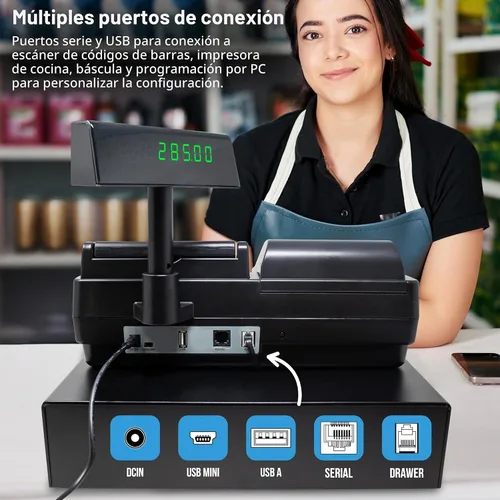 Vista 5 de Nadex Caja registradora CR260, cajón de acero, impresión rápida, interfaz fácil de usar, negro