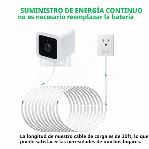 Vista 8 de DIANMU Paquete de 2 cables de extensión de alimentación planos de 20 pies para Wyze Cam v4/v3/OG/v3 Pro, Blink Mini, Kasa Indoor, Blink Mini Pan