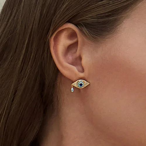 Vista 3 de Cicy Bell Womens Evil Eye 18k Gold Plated Earrings Cubic Zirconia Turquoise Stud Earrings for Gifts