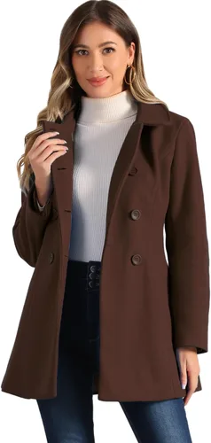 Vista 13 de Allegra K Abrigo Largo De Invierno Con Cuello Peter Pan Y Doble Botonadura Para Mujer Beige