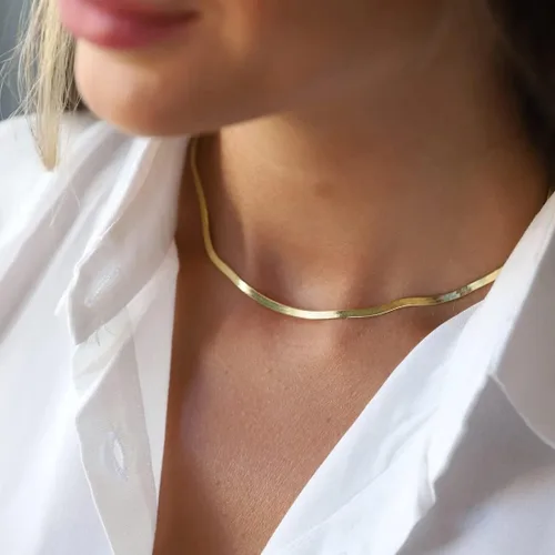 Vista 5 de Mauzew Collar de cadena de serpiente chapada en oro de 18 quilates, collar de espiga en capas, gargantilla para mujer, collares con dije de punto