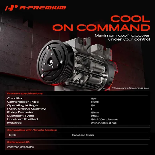 Vista 2 de A-Premium Compresor del A/C con el embrague compatible con Toyota Prado Land Cruiser, tipo del compresor 10S17C