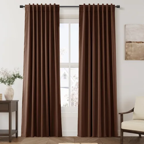 Vista 62 de Nanspring Cortinas de lino 100% opacas para dormitorio, 96 pulgadas de largo, con pestaña trasera, bolsillo para barra, aislamiento térmico, cortina