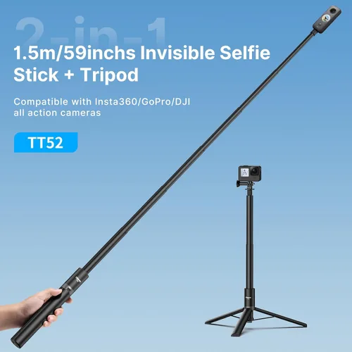 Vista 2 de Trípode invisible para selfie stick de 59 pulgadas para Insta360 X5/X4/X3/ONE X2/GO 3s/DJI Osmo 360, ULANZI TT52 poste de extensión ajustable