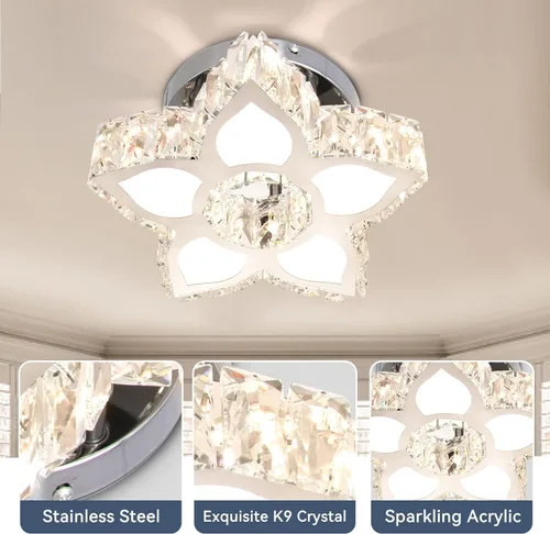 Vista 6 de FRIXCHUR Lámpara de Techo Moderna de Cristal Mini Lámpara de Araña LED Pequeña Lámpara de Araña de Flores para Sala de Estar Dormitorio Comedor