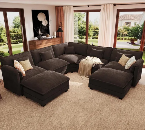 Vista 46 de ELUCHANG Sofá Seccional Modular en Forma de L de 113 pulgadas, cómodo sofá nube de 4 asientos con otomana móvil, sofá de asiento profundo para sala