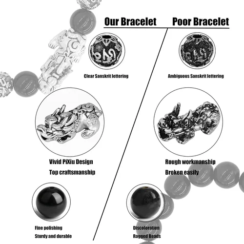 Vista 5 de ZenBless Pi Xiu Pi Yao Feng Shui Negro Obsidiana 2pcs pulsera encanto para hombres mujeres atraer buena suerte riqueza prosperidad