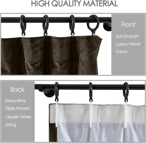 Vista 98 de cololeaf Panel de cortinas opacas de terciopelo con forro para cine en casa, cortina de ganchos planos para barra transversal o pista, 100 pulgadas