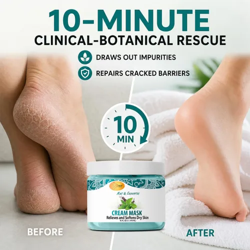 Vista 2 de SPA REDI Máscara de crema para pies y cuerpo, tratamiento refrescante de menta y eucalipto para talones agrietados y piel seca Ácido hialurónico