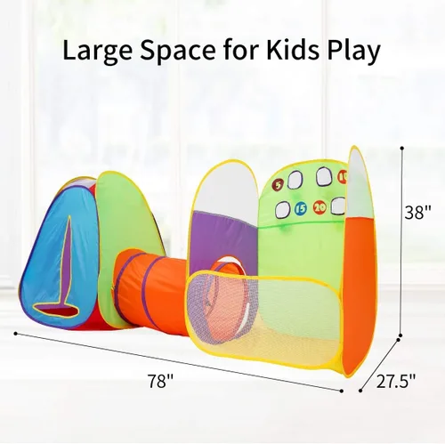 Vista 3 de Alvantor® Tienda de campaña para niños, divertido Toss It Game Zone 3 en 1, túnel de juego desplegable para interiores y exteriores, gran juego
