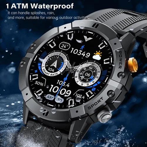 Vista 9 de Relojes inteligentes militares para hombres, llamadas Bluetooth, rastreador de actividad impermeable de 1 ATM con algoritmo GoMore, frecuencia