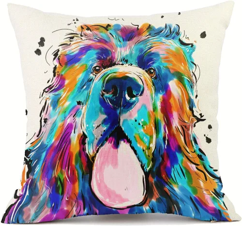 Vista 23 de Funda de almohada de lino de pastor alemán, diseño artístico abstracto colorido, funda de almohada de lino de 18 x 18 pulgadas para amantes
