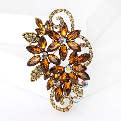 Vista 4 de YOQUCOL Broche de cristal austriaco rojo vintage con forma de flor para mujer