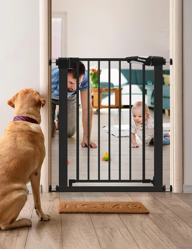 Vista 2 de BABELIO Puerta estrecha para bebé de 26 a 28.5 pulgadas, fácil de instalar, puerta para mascotas de cierre automático para escaleras y puertas Negro