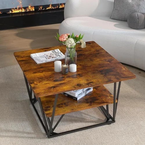 Vista 6 de Elephance - Mesa de café cuadrada con almacenamiento de 2 niveles, mesa de té moderna de 31.5 pulgadas para sala de estar, tapa de madera