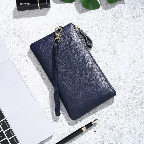 Vista 6 de GOIACII Cartera de cuero delgada con bloqueo RFID para mujer