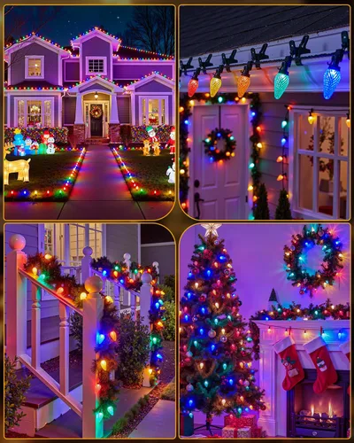 Vista 5 de Minetom Luces de Navidad C9 para exteriores, 88 pies, 110 luces LED con 8 modos de iluminación, impermeable, conectable, certificado UL