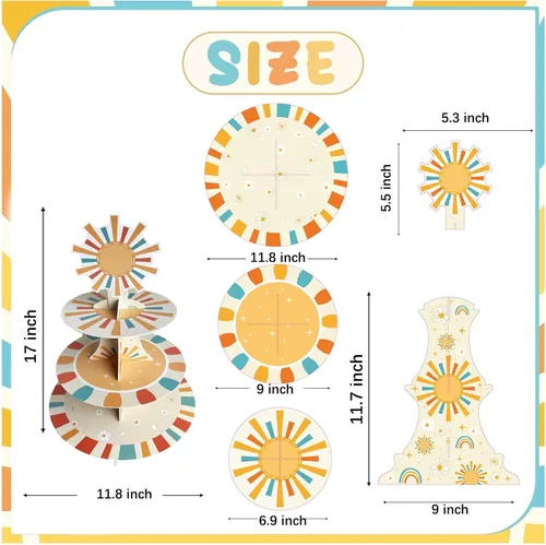 Vista 2 de Zliisang Here Comes The Son - Soporte para cupcakes para 24 cupcakes retro Sunshine Daisy Cupcake Stand Boho Sun Cupcake Soporte para postre