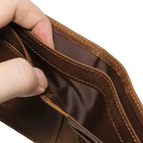 Vista 5 de Cartera de cuero para hombre Billetera plegable de cuero de grano completo 100% auténtico, Nuez, Classic