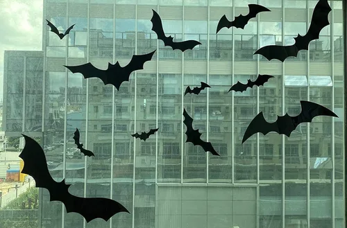 Vista 4 de 80 piezas de decoraciones de murciélagos de Halloween, 3 estilos de calcomanías extraíbles en 3D con 4 tamaños para decoración de Halloween