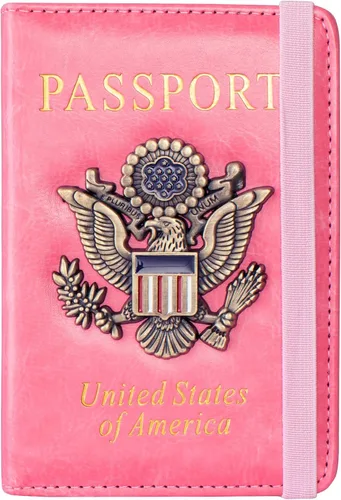 Vista 12 de Funda para pasaporte y ranura para tarjetero, con bloqueo RFID, cartera de piel para pasaporte de viaje para hombres y mujeres, protector de Rojo