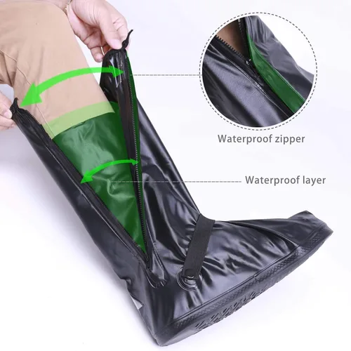 Vista 3 de DJZSSXLW - Fundas impermeables para zapatos de lluvia y nieve, botas de motocicleta para mujeres y hombres, color negro (XL)
