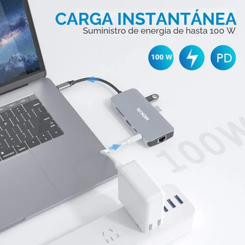 Vista 5 de Adaptadores USB C para MacBook Pro/Air, Mac Dongle con 3 puertos USB, USB C a HDMI, USB C a RJ45 Ethernet, MOKiN 9 en 1 USB C a HDMI, carga Pd