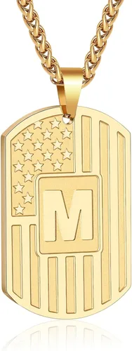 Vista 9 de Bellino Regalos de graduación – Collar con letra inicial de la A a la Z para hombres, niños, adolescentes, acero inoxidable, bandera estadounidense