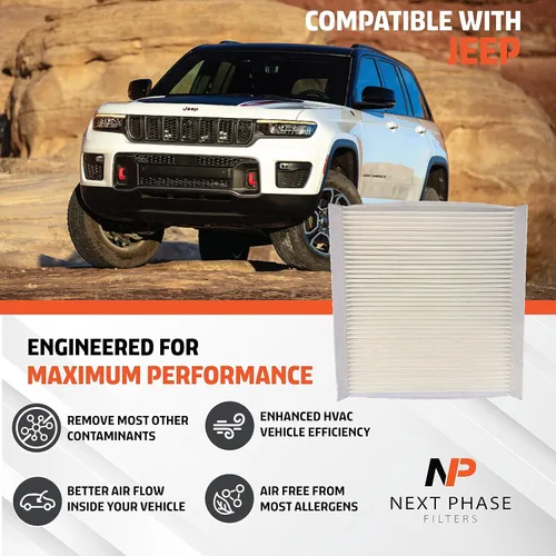 Vista 4 de Paquete de 1 filtro de aire de cabina, fabricado en Estados Unidos, compatible con varios modelos de automóviles Fiat y Jeep. Reemplaza a O.E.