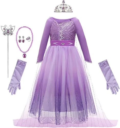 Vista 13 de REXREII Disfraz de princesa Sofía para niñas, disfraz de Halloween, Navidad, fiesta, cumpleaños, noche, vestido de baile con accesorios