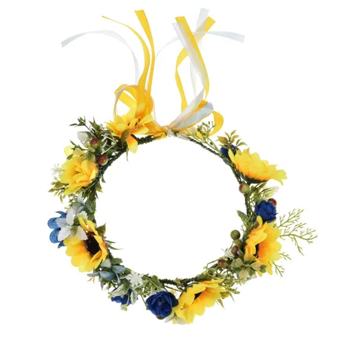 Vista 3 de Daisy Crown - Corona de girasol para maternidad, para fotos de cumpleaños, boda, festival, floral, NC33 (amarillo azul), Amarillo Azul