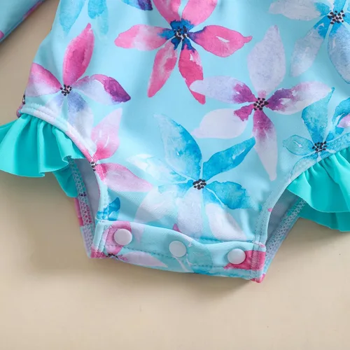 Vista 104 de Traje de baño de una pieza con cremallera de manga larga para bebé niña con gorro
