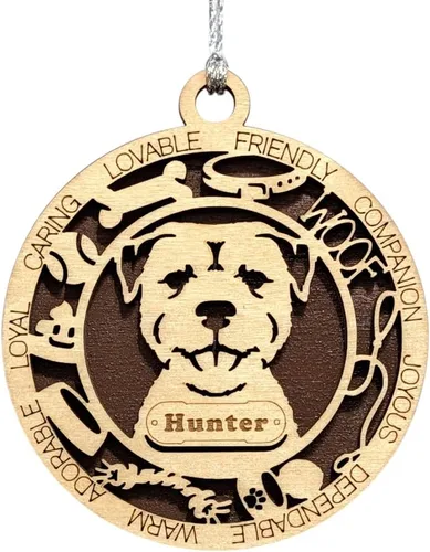 Vista 19 de Adorno de Navidad personalizado para perro Cavalier King Charles Spaniel, redondo de 3 pulgadas, madera cortada con láser de 2 capas, nombre y texto