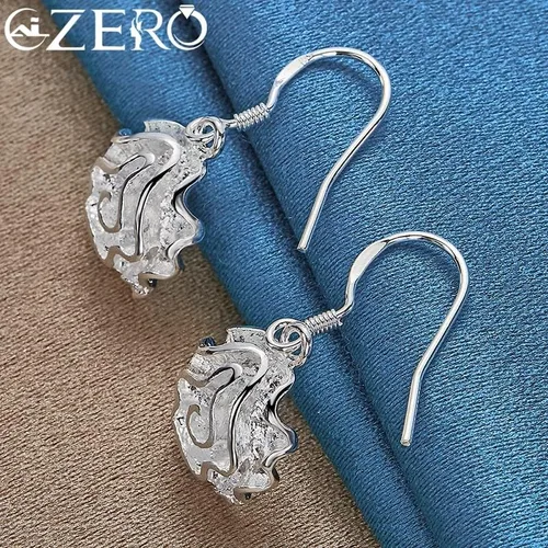Vista 2 de SAGEKING 2024 New 925 Sterling Silver Elegant Rose Flower Drop Earrings For Woman Wedding Fashion Party Luxury Jewelry Engagement Gifts Fashion